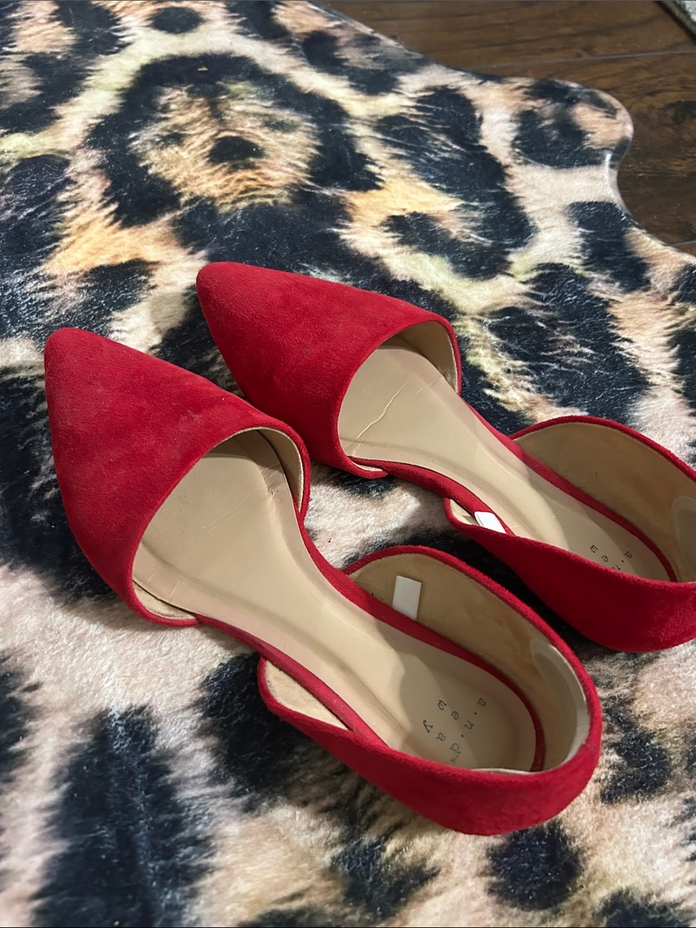 a new day Red Suede Pointed D'Orsay Flats